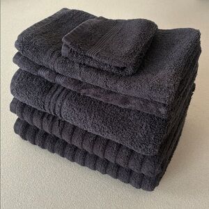 Lot of 6 Black Bathroom Bath Towels Hand Towels Washcloths Mainstays Cotton